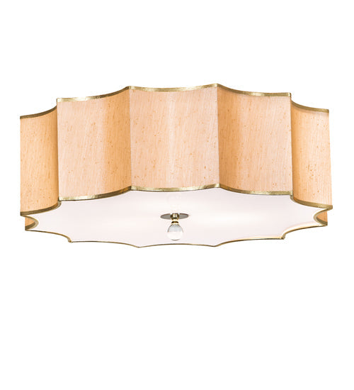 Meyda Lighting Arevik 22" 3-Light Antique Brass Flush Mount Light With Satin Cream Textrene & White Statuario Idalight Shade
