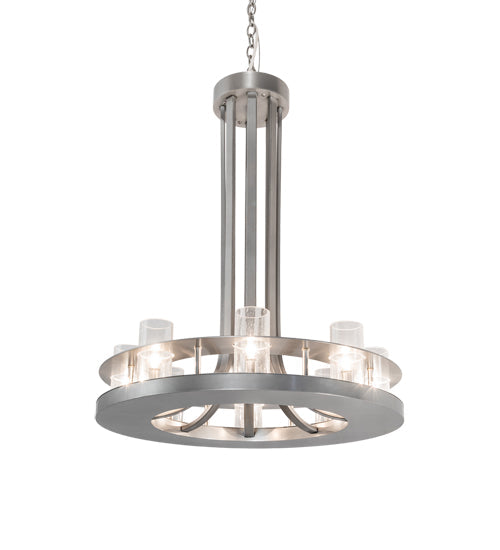 Meyda Lighting Arion 28" 8-Light Nickel Chandelier With Clear Seeded Shade Glass