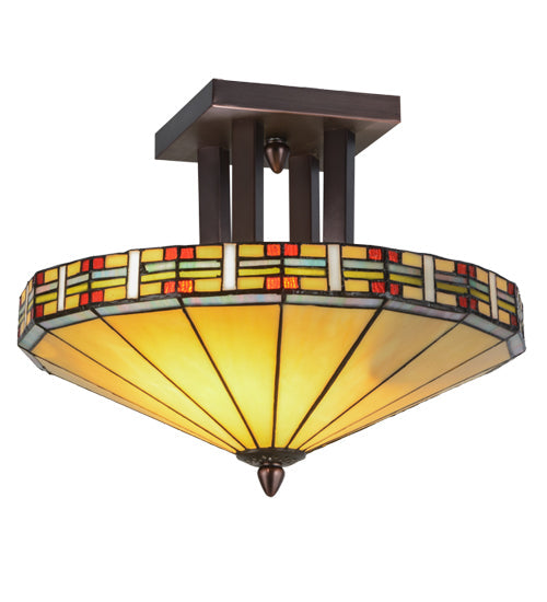 Meyda Lighting Arizona 16" 2-Light Mahogany Bronze Semi-flush Mount Ceiling Light With Multi-Colored Shade Glass