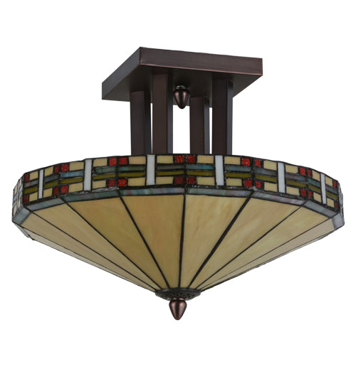 Meyda Lighting Arizona 16" 2-Light Mahogany Bronze Semi-flush Mount Ceiling Light With Multi-Colored Shade Glass