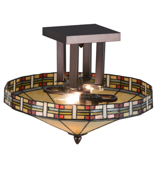 Meyda Lighting Arizona 16" 2-Light Mahogany Bronze Semi-flush Mount Ceiling Light With Multi-Colored Shade Glass