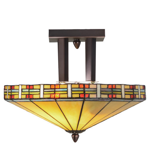 Meyda Lighting Arizona 16" 2-Light Mahogany Bronze Semi-flush Mount Ceiling Light With Multi-Colored Shade Glass