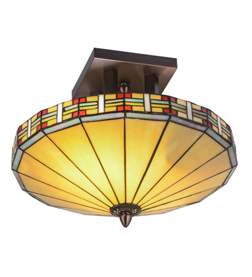 Meyda Lighting Arizona 16" 2-Light Mahogany Bronze Semi-flush Mount Ceiling Light With Multi-Colored Shade Glass