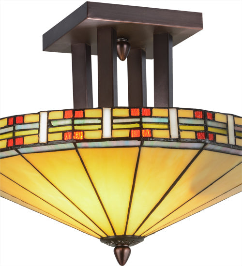 Meyda Lighting Arizona 16" 2-Light Mahogany Bronze Semi-flush Mount Ceiling Light With Multi-Colored Shade Glass