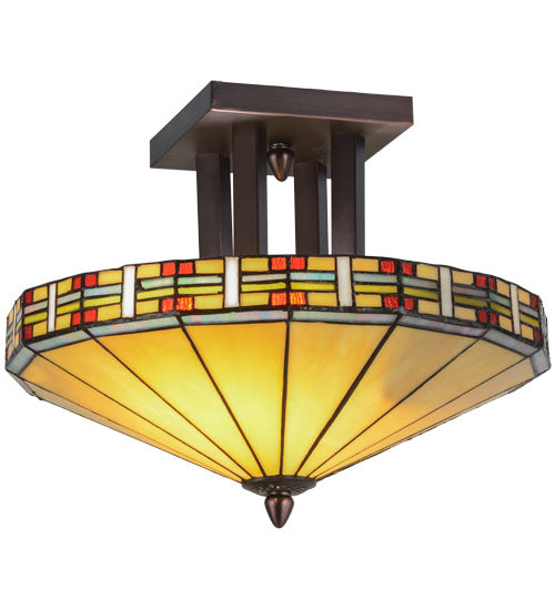 Meyda Lighting Arizona 16" 2-Light Mahogany Bronze Semi-flush Mount Ceiling Light With Multi-Colored Shade Glass