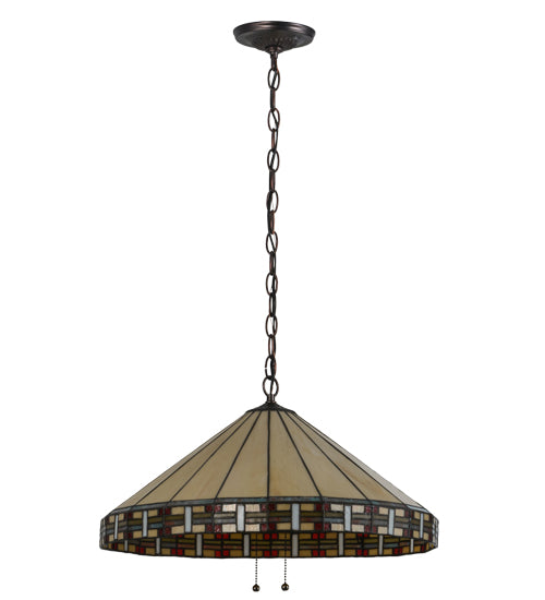 Meyda Lighting Arizona 20" 2-Light Mahogany Bronze Pendant Light With Multi-Colored Shade Glass