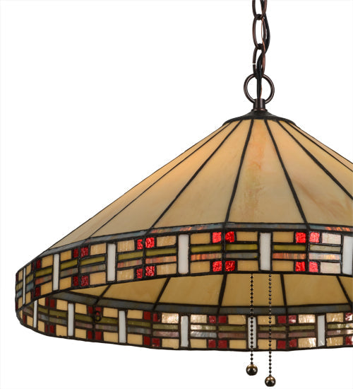Meyda Lighting Arizona 20" 2-Light Mahogany Bronze Pendant Light With Multi-Colored Shade Glass