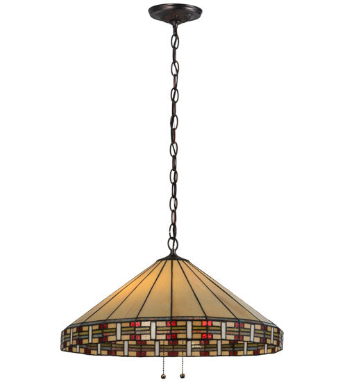 Meyda Lighting Arizona 20" 2-Light Mahogany Bronze Pendant Light With Multi-Colored Shade Glass