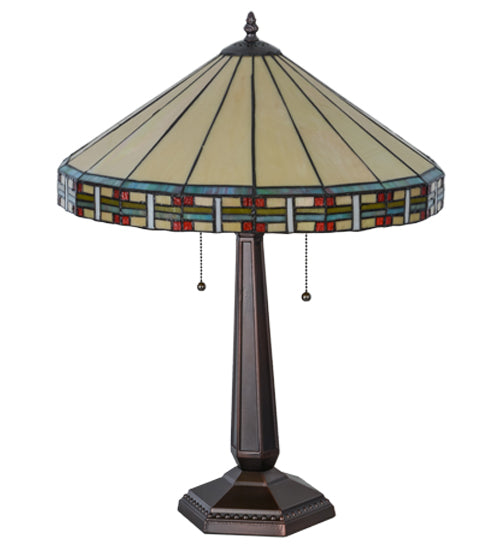 Meyda Lighting Arizona 24" 2-Light Mahogany Bronze Table Lamp With Multi-Colored Shade Glass
