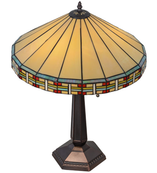 Meyda Lighting Arizona 24" 2-Light Mahogany Bronze Table Lamp With Multi-Colored Shade Glass