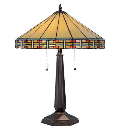 Meyda Lighting Arizona 24" 2-Light Mahogany Bronze Table Lamp With Multi-Colored Shade Glass