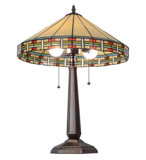 Meyda Lighting Arizona 24" 2-Light Mahogany Bronze Table Lamp With Multi-Colored Shade Glass