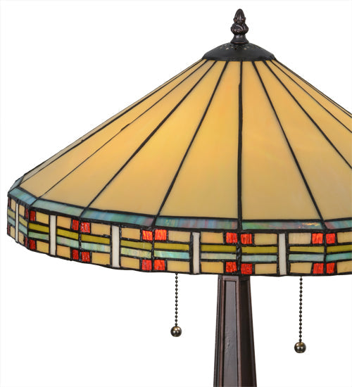 Meyda Lighting Arizona 24" 2-Light Mahogany Bronze Table Lamp With Multi-Colored Shade Glass