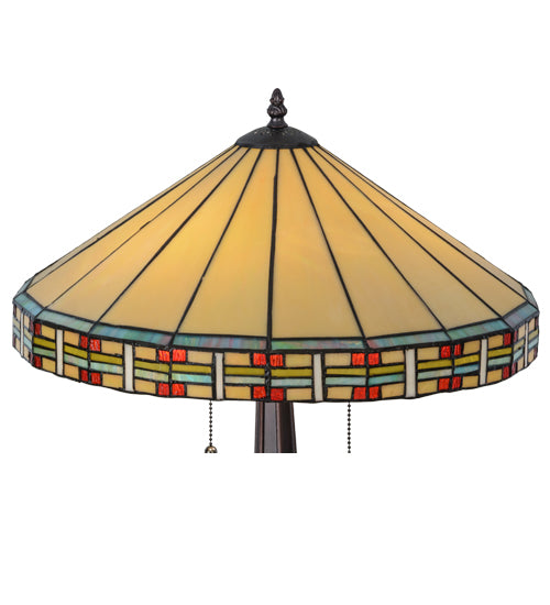 Meyda Lighting Arizona 24" 2-Light Mahogany Bronze Table Lamp With Multi-Colored Shade Glass