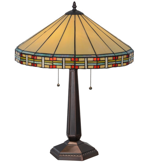 Meyda Lighting Arizona 24" 2-Light Mahogany Bronze Table Lamp With Multi-Colored Shade Glass