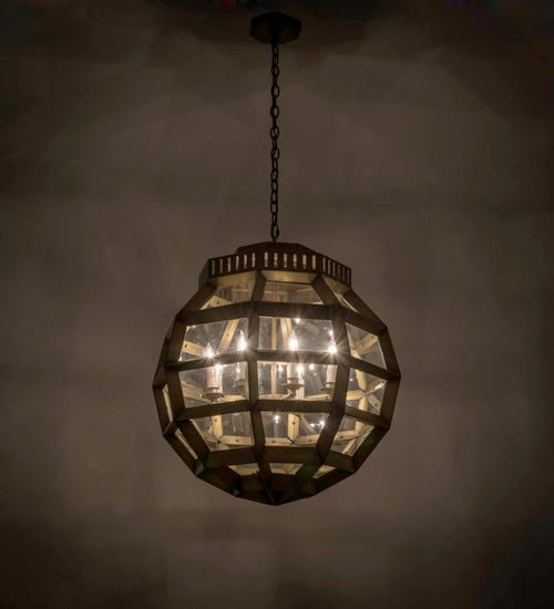 Meyda Lighting Armoury 26" 8-Light Antique Brass Pendant Light With Clear Shade Glass