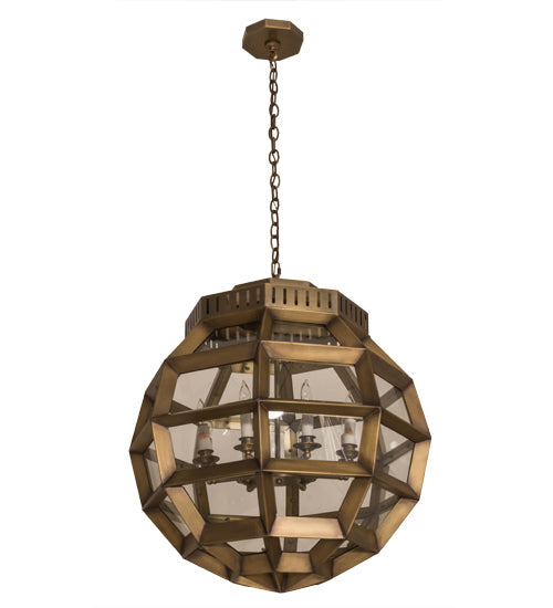 Meyda Lighting Armoury 26" 8-Light Antique Brass Pendant Light With Clear Shade Glass