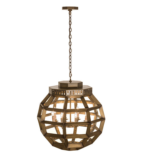Meyda Lighting Armoury 26" 8-Light Antique Brass Pendant Light With Clear Shade Glass