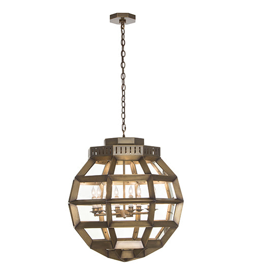 Meyda Lighting Armoury 26" 8-Light Antique Brass Pendant Light With Clear Shade Glass
