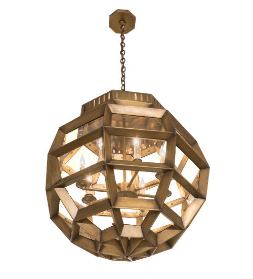Meyda Lighting Armoury 26" 8-Light Antique Brass Pendant Light With Clear Shade Glass
