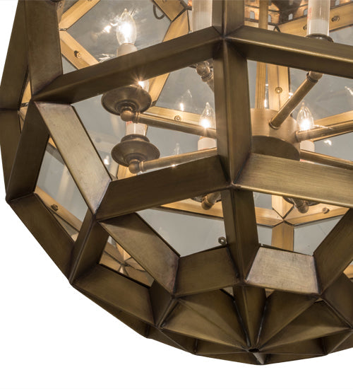 Meyda Lighting Armoury 26" 8-Light Antique Brass Pendant Light With Clear Shade Glass