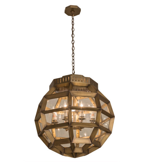 Meyda Lighting Armoury 26" 8-Light Antique Brass Pendant Light With Clear Shade Glass
