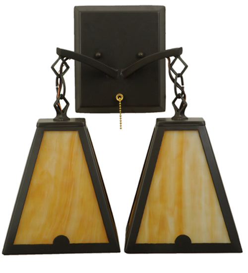 Meyda Lighting Arnage 14" 2-Light Timeless Bronze Wall Sconce With Beige Art Shade Glass