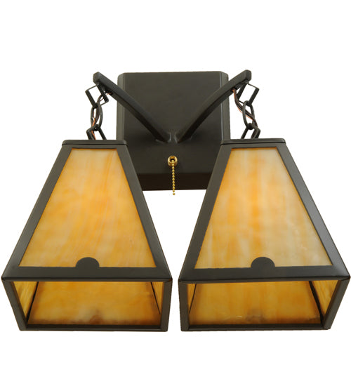 Meyda Lighting Arnage 14" 2-Light Timeless Bronze Wall Sconce With Beige Art Shade Glass