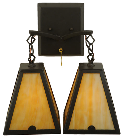 Meyda Lighting Arnage 14" 2-Light Timeless Bronze Wall Sconce With Beige Art Shade Glass