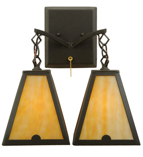 Meyda Lighting Arnage 14" 2-Light Timeless Bronze Wall Sconce With Beige Art Shade Glass