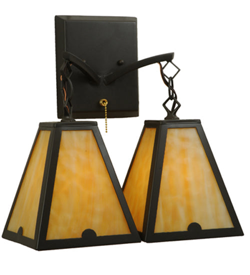 Meyda Lighting Arnage 14" 2-Light Timeless Bronze Wall Sconce With Beige Art Shade Glass