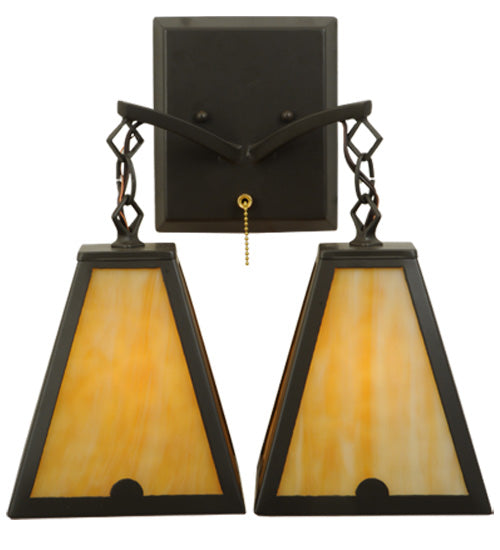 Meyda Lighting Arnage 14" 2-Light Timeless Bronze Wall Sconce With Beige Art Shade Glass