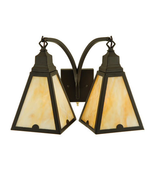 Meyda Lighting Arnage 18" 2-Light Timeless Bronze Wall Sconce With Beige Art Shade Glass