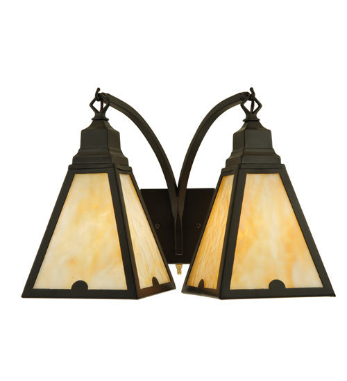 Meyda Lighting Arnage 18" 2-Light Timeless Bronze Wall Sconce With Beige Art Shade Glass