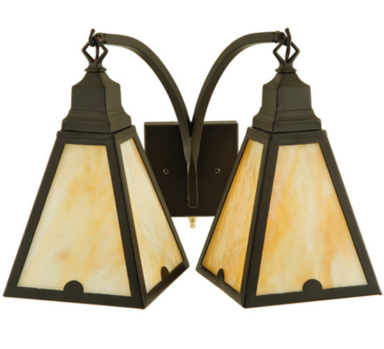 Meyda Lighting Arnage 18" 2-Light Timeless Bronze Wall Sconce With Beige Art Shade Glass