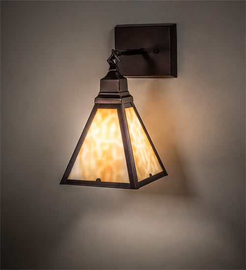 Meyda Lighting Arnage 7" Mahogany Bronze Wall Sconce With Beige Art Shade Glass