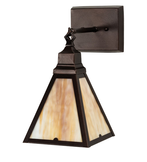 Meyda Lighting Arnage 7" Mahogany Bronze Wall Sconce With Beige Art Shade Glass