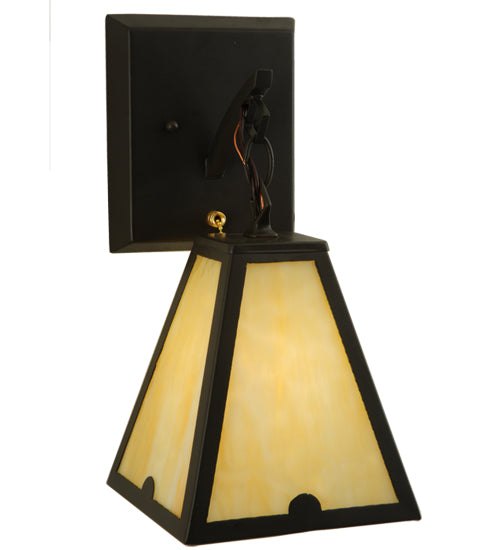 Meyda Lighting Arnage 7" Timeless Bronze Pull Chain Wall Sconce With Beige Art Shade Glass