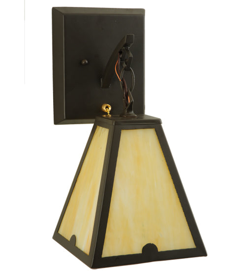 Meyda Lighting Arnage 7" Timeless Bronze Pull Chain Wall Sconce With Beige Art Shade Glass