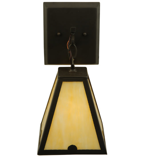 Meyda Lighting Arnage 7" Timeless Bronze Pull Chain Wall Sconce With Beige Art Shade Glass