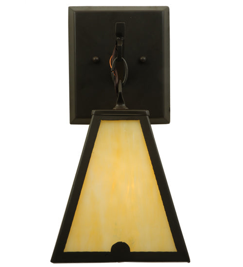 Meyda Lighting Arnage 7" Timeless Bronze Pull Chain Wall Sconce With Beige Art Shade Glass