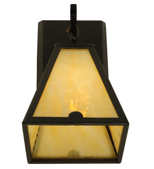 Meyda Lighting Arnage 7" Timeless Bronze Pull Chain Wall Sconce With Beige Art Shade Glass