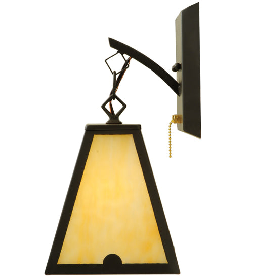Meyda Lighting Arnage 7" Timeless Bronze Pull Chain Wall Sconce With Beige Art Shade Glass