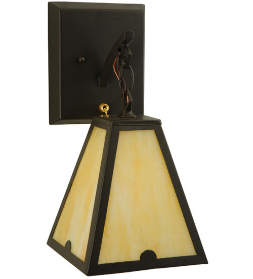 Meyda Lighting Arnage 7" Timeless Bronze Pull Chain Wall Sconce With Beige Art Shade Glass