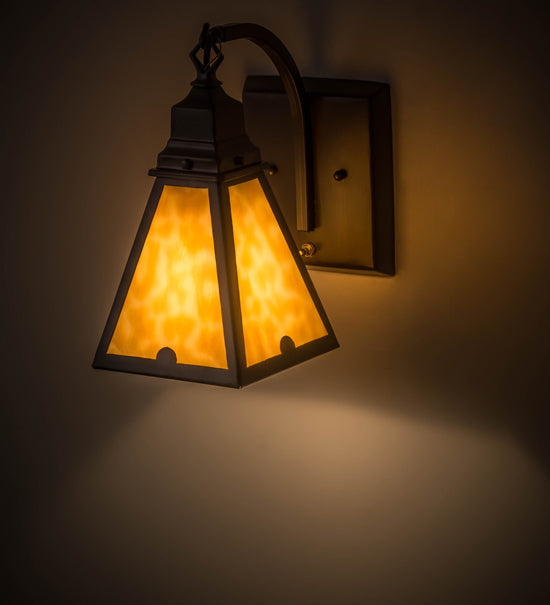 Meyda Lighting Arnage 7" Timeless Bronze Wall Sconce With Beige Art Shade Glass