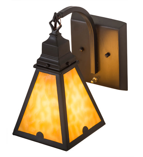 Meyda Lighting Arnage 7" Timeless Bronze Wall Sconce With Beige Art Shade Glass