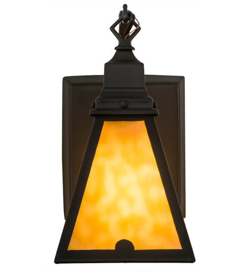 Meyda Lighting Arnage 7" Timeless Bronze Wall Sconce With Beige Art Shade Glass