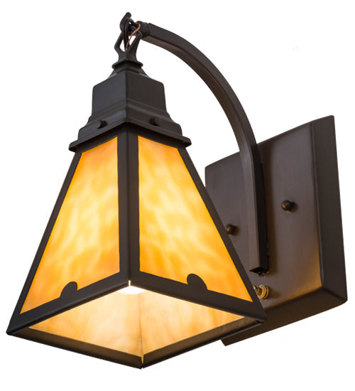 Meyda Lighting Arnage 7" Timeless Bronze Wall Sconce With Beige Art Shade Glass