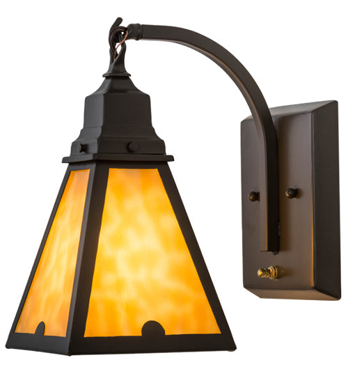 Meyda Lighting Arnage 7" Timeless Bronze Wall Sconce With Beige Art Shade Glass