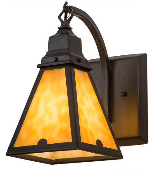 Meyda Lighting Arnage 7" Timeless Bronze Wall Sconce With Beige Art Shade Glass